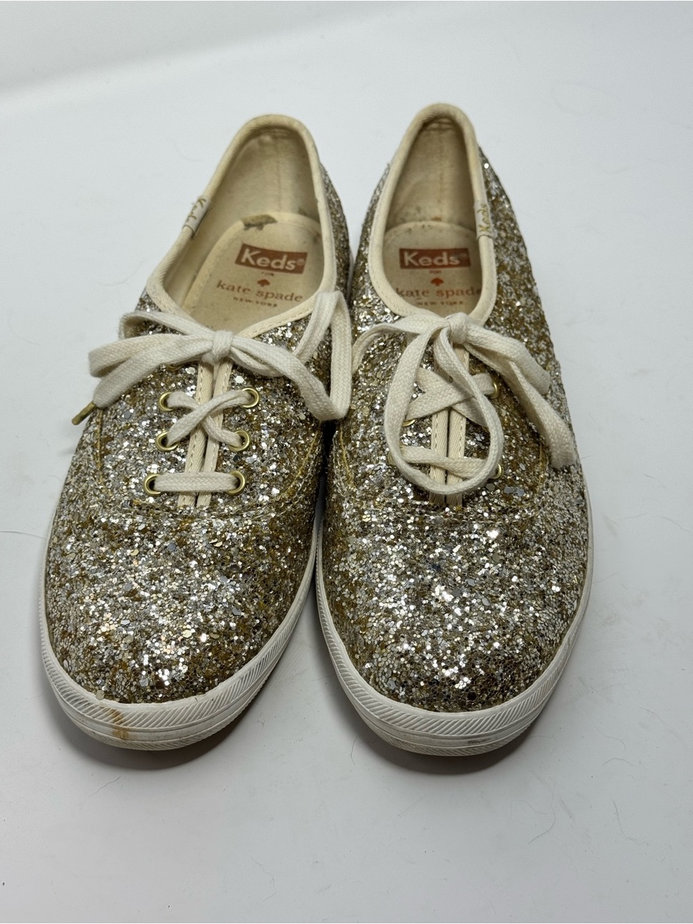 kate spade Glitter Gold Lace-Up Sneakers